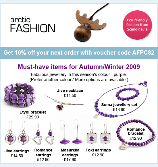 Get 10% off this season's must-have purple jewellery at Arctic Fashion